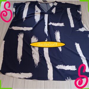 Plus Size Women's Brushstroke Printed Batwing Sleeve Long Dress With Sleeves